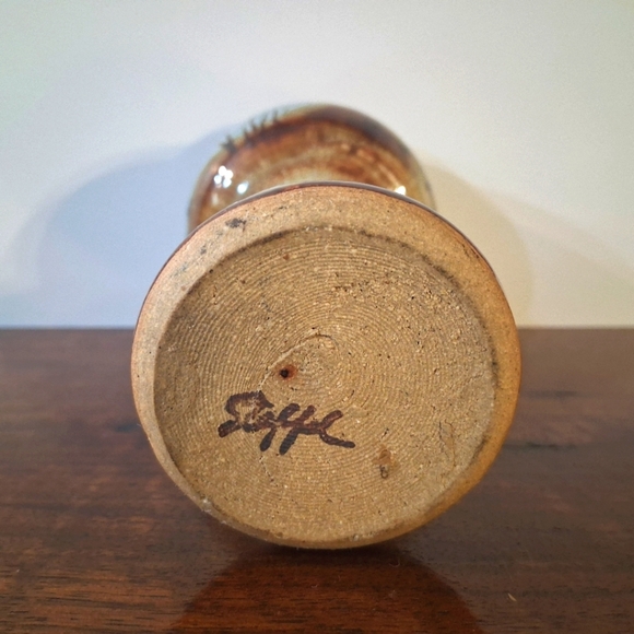 Signed Bonnie Staffel Pottery Chalice Goblet Wine Tropical Seascape Ocean Sunset - Picture 10 of 16